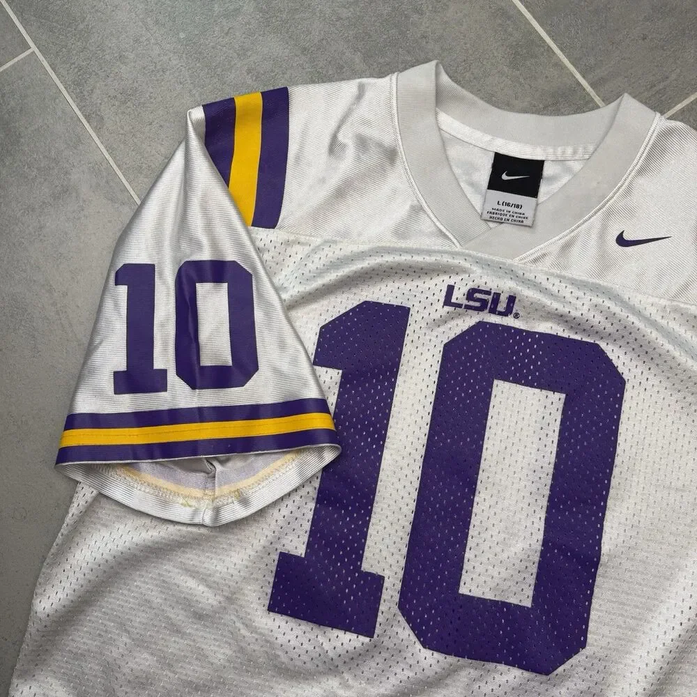 Nike LSU Tigers #10 Youth L 16/18 Football Jersey White Purple Gold